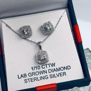 NWT NEVKLACE AND EARRING SET Sterling Silver Lab Grown DiamondS